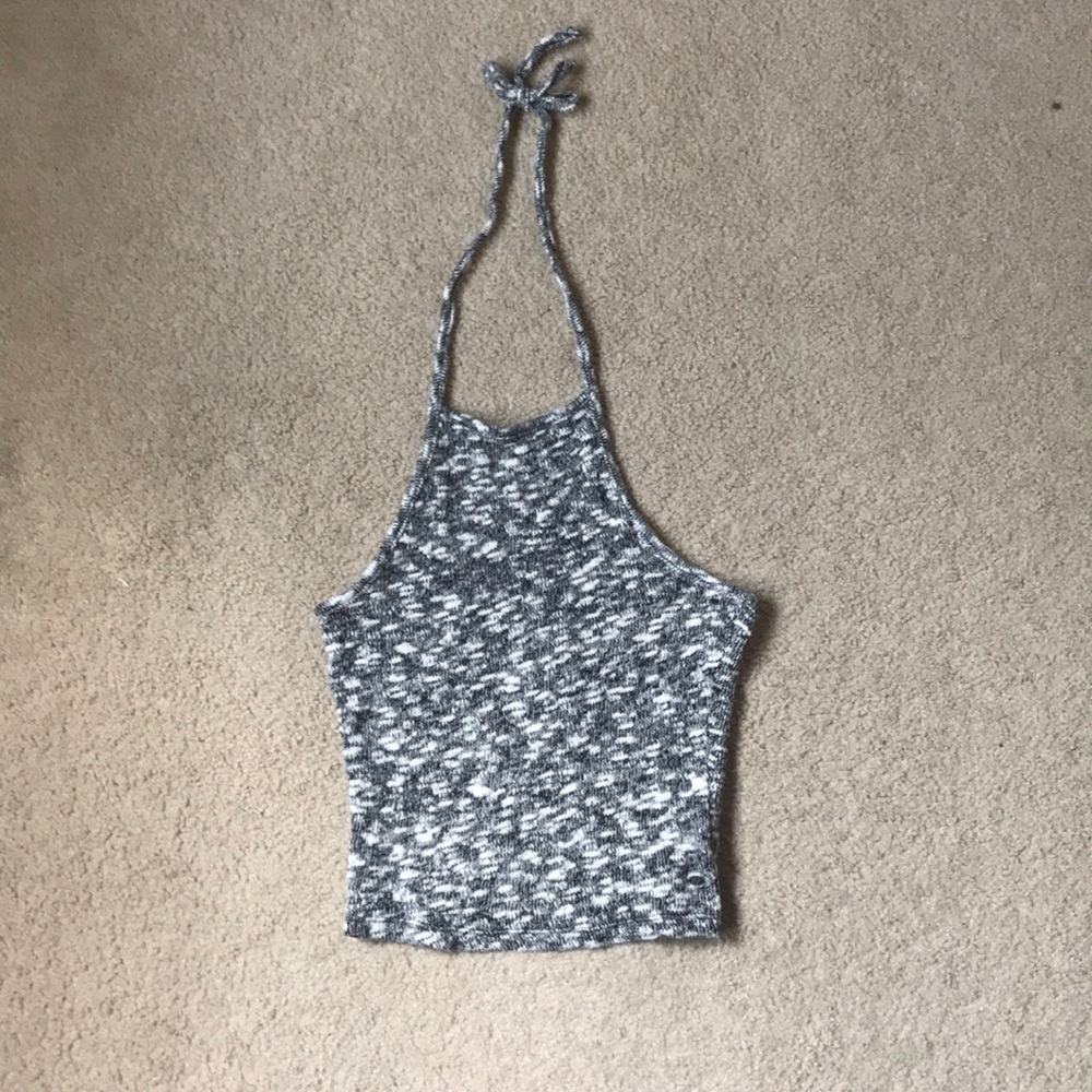 Black and white halter crop top